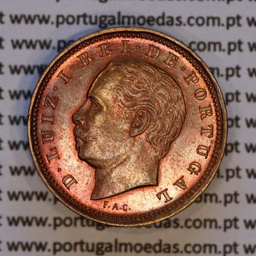 Portugal, bronze coin of 5 Réis 1882 D. Luis I, V reis 1882 from the reign of D. Luis I (UNC), World Coins Portugal KM 525