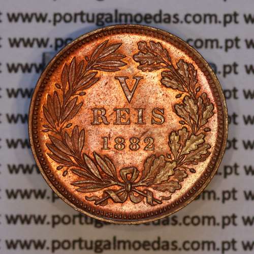 Portugal, bronze coin of 5 Réis 1882 D. Luis I, V reis 1882 from the reign of D. Luis I (UNC), World Coins Portugal KM 525