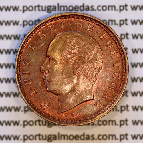 Portugal, bronze coin of 5 Réis 1882 D. Luis I, V reis 1882 from the reign of D. Luis I (UNC), World Coins Portugal KM 525