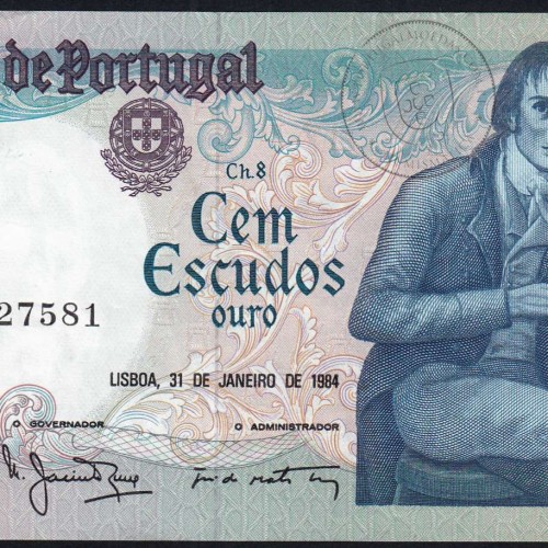 100 Escudos Bocage 31.01.1984, One Hundred Escudos 31 January 1984 Plate 8 - Bank of Portugal, (QNC), Pick 178c