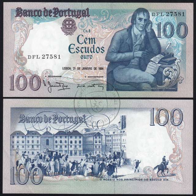 100 Escudos 1984 Bocage 31/01/1984, 100$00 Cem Escudos 31/01/1984 Chapa:8 Banco de Portugal, (QNC), Pick 178c