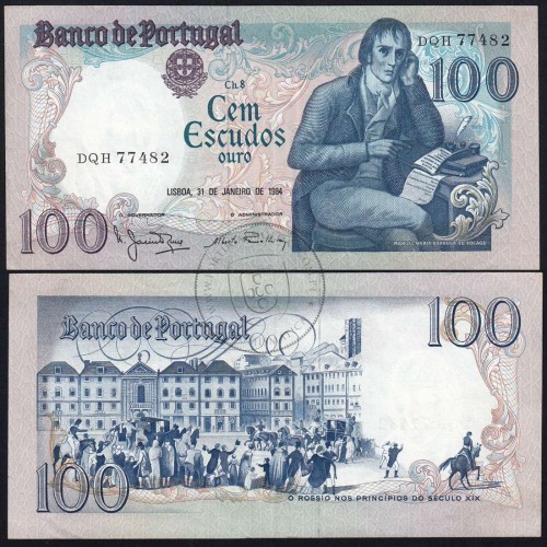 100 Escudos Bocage 31.01.1984, One Hundred Escudos 31 January 1984 Plate 8 - Bank of Portugal, (PC), Pick 178c