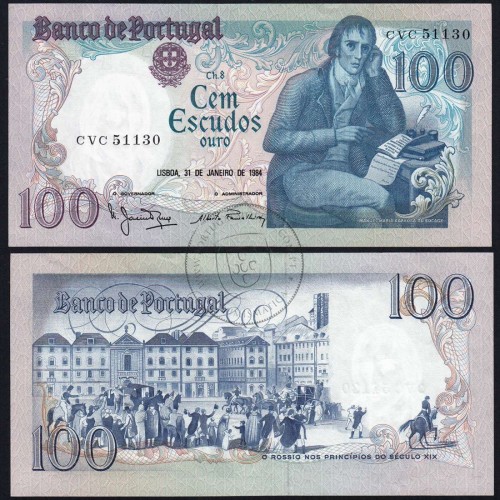 100 Escudos Bocage 31.01.1984, One Hundred Escudos 31 January 1984 Plate 8 - Bank of Portugal, (QNC), Pick 178c