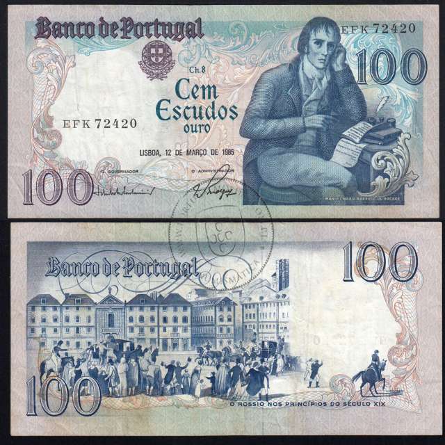 100 Escudos 1985 Bocage 12/03/1985, 100$00 Cem Escudos 12/03/1985 Chapa:8 Banco de Portugal, (C), Pick 178d
