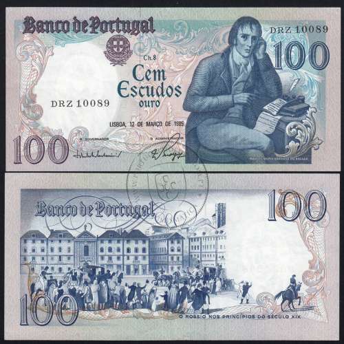 100 Escudos 1985 Bocage 12/03/1985, 100$00 Cem Escudos 12/03/1985 Chapa:8 Banco de Portugal, (PC), Pick 178d
