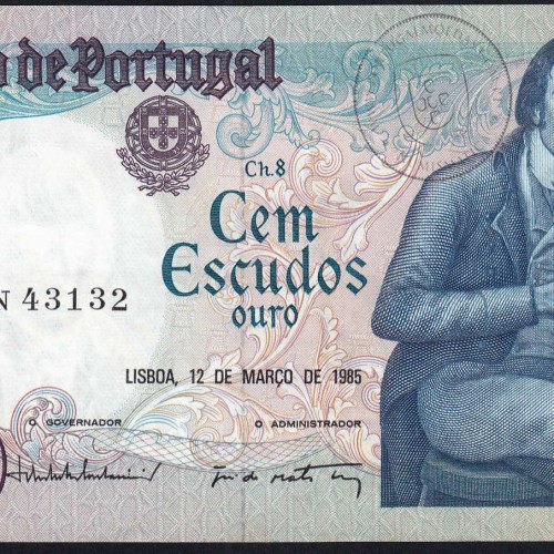 100 Escudos Bocage 12.03.1985, One Hundred Escudos 12 March 1985 Plate 8 - Bank of Portugal, (PC), Pick 178d