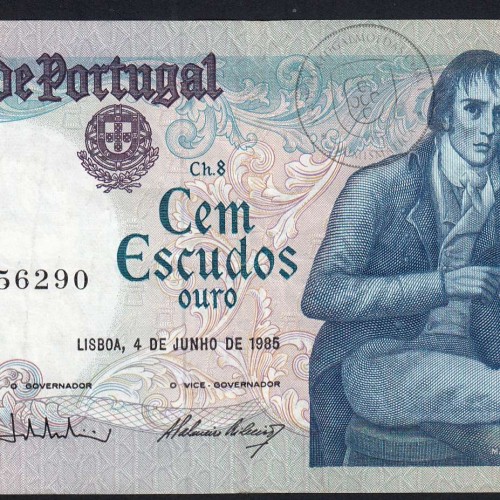 100 Escudos Bocage 04.06.1985, One Hundred Escudos 4 June 1985 Plate 8 - Bank of Portugal, (C), Pick 178e