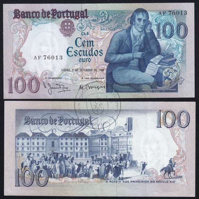 100 Escudos 1980 Bocage 02/09/1980, 100$00 Cem Escudos 02/09/1980 Chapa:8 Banco de Portugal, (PC), Pick 178a