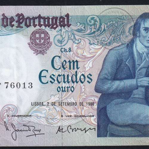 100 Escudos 1980 Bocage 02/09/1980, 100$00 Cem Escudos 02/09/1980 Chapa:8 Banco de Portugal, (PC), Pick 178a