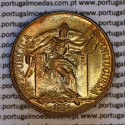 1 Escudo 1924 Bronze-Alumínio, 1$00 1924 Alumínio-Bronze Republica Portuguesa, (Soberba), World Coins Portugal KM 576