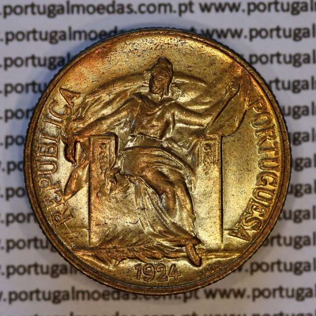 1 Escudo 1924 Bronze-Alumínio, 1$00 1924 Alumínio-Bronze Republica Portuguesa, (Soberba), World Coins Portugal KM 576