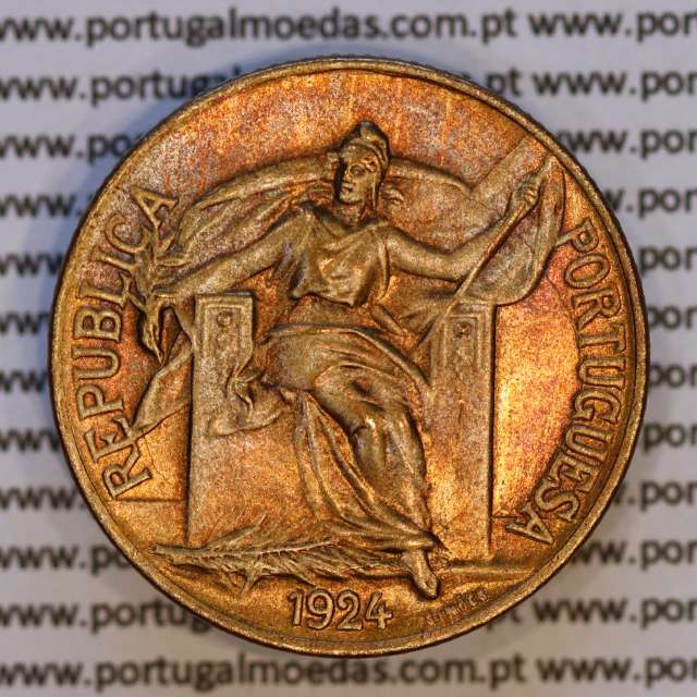 1 Escudo 1924 Bronze-Alumínio, 1$00 1924 Alumínio-Bronze Republica Portuguesa, (Soberba), World Coins Portugal KM 576