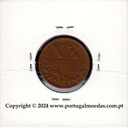 Eixo Vertical XX centavos 1951 Bronze, XX centavos 1951 Eixo Vertical, erro de cunhagem, (BC+), World Coins Portugal KM 584