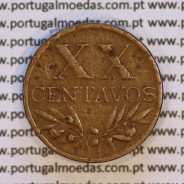 Eixo Vertical XX centavos 1951 Bronze, XX centavos 1951 Eixo Vertical, erro de cunhagem, (BC+), World Coins Portugal KM 584