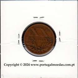Eixo Vertical XX centavos 1951 Bronze, XX centavos 1951 Eixo Vertical, erro de cunhagem, (MBC), World Coins Portugal KM 584