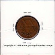 Eixo Vertical XX centavos 1951 Bronze, XX centavos 1951 Eixo Vertical, erro de cunhagem, (MBC), World Coins Portugal KM 584