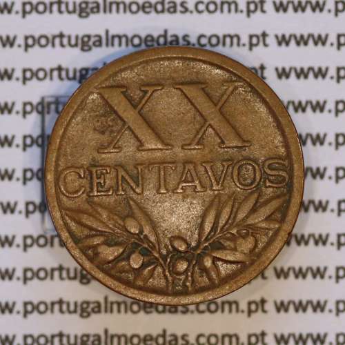 Eixo Vertical XX centavos 1951 Bronze, XX centavos 1951 Eixo Vertical, erro de cunhagem, (MBC), World Coins Portugal KM 584