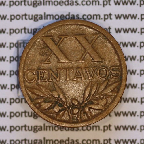 Eixo Vertical XX centavos 1951 Bronze, XX centavos 1951 Eixo Vertical, erro de cunhagem, (MBC), World Coins Portugal KM 584