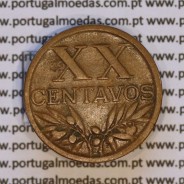 Eixo Vertical XX centavos 1951 Bronze, XX centavos 1951 Eixo Vertical, erro de cunhagem, (MBC), World Coins Portugal KM 584