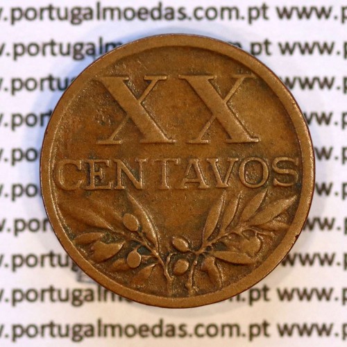 Eixo Vertical XX centavos 1951 Bronze, XX centavos 1951 Eixo Vertical, erro de cunhagem, (MBC), World Coins Portugal KM 584