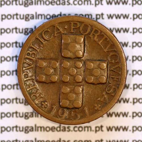 Eixo Vertical XX centavos 1951 Bronze, XX centavos 1951 Eixo Vertical, erro de cunhagem, (MBC), World Coins Portugal KM 584