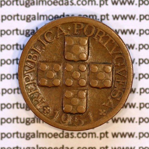 Eixo Vertical XX centavos 1951 Bronze, XX centavos 1951 Eixo Vertical, erro de cunhagem, (MBC), World Coins Portugal KM 584