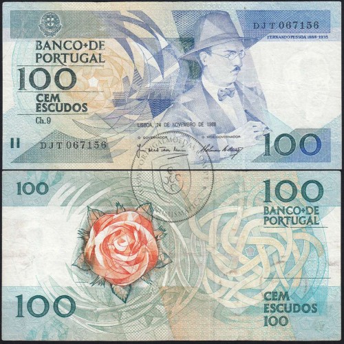 100 Escudos 1988 Fernando Pessoa 24/11/1988, 100$00 Cem Escudos 24/11/1988 Chapa:9 Banco de Portugal, (C), Pick 179f