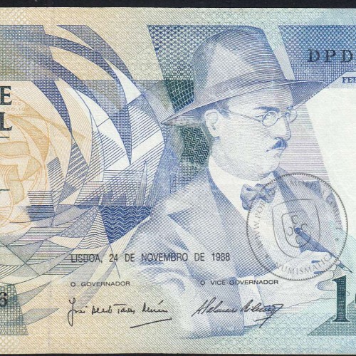 100 Escudos Fernando Pessoa 24.11.1988, One Hundred Escudos 24 November 1988 Plate 9 - Bank of Portugal, (C), Pick 179f