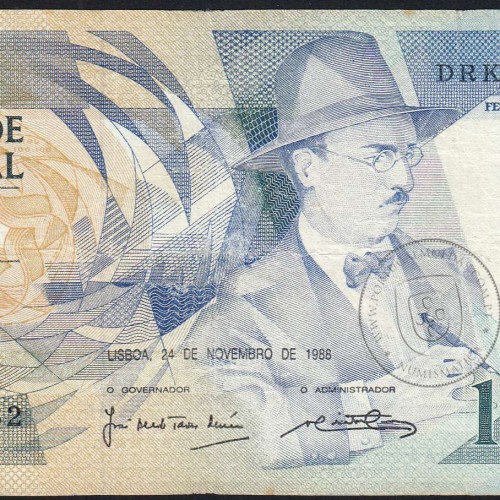 100 Escudos Fernando Pessoa 24.11.1988, One Hundred Escudos 24 November 1988 Plate 9 - Bank of Portugal, (C), Pick 179f