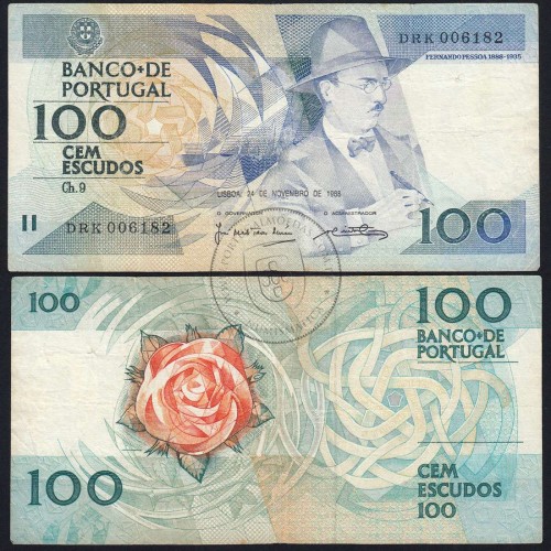 100 Escudos 1988 Fernando Pessoa 24/11/1988, 100$00 Cem Escudos 24/11/1988 Chapa:9 Banco de Portugal, (C), Pick 179f