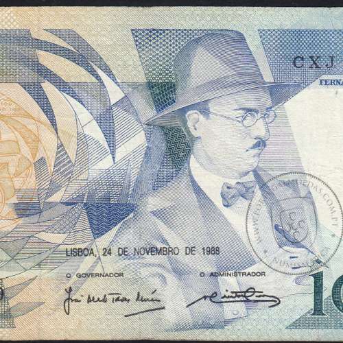100 Escudos 1988 Fernando Pessoa 24/11/1988, 100$00 Cem Escudos 24/11/1988 Chapa:9 Banco de Portugal, (C), Pick 179f