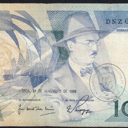 100 Escudos 1988 Fernando Pessoa 24/11/1988, 100$00 Cem Escudos 24/11/1988 Chapa:9 Banco de Portugal, (C), Pick 179f