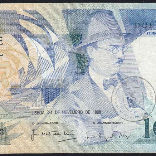 100 Escudos 1988 Fernando Pessoa 24/11/1988, 100$00 Cem Escudos 24/11/1988 Chapa:9 Banco de Portugal, (C), Pick 179f