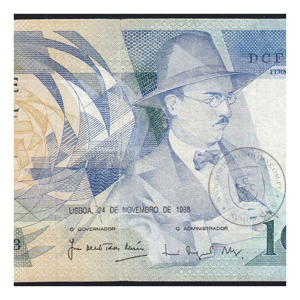 100 Escudos Fernando Pessoa 24.11.1988, One Hundred Escudos 24 November 1988 Plate 9 - Bank of Portugal, (C), Pick 179f
