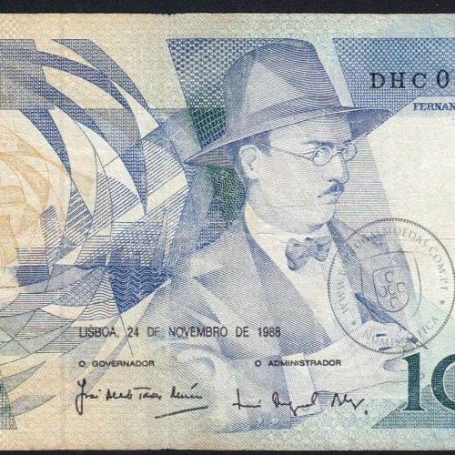 100 Escudos Fernando Pessoa 24.11.1988, One Hundred Escudos 24 November 1988 Plate 9 - Bank of Portugal, (C), Pick 179f