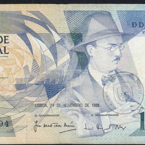 100 Escudos Fernando Pessoa 24.11.1988, One Hundred Escudos 24 November 1988 Plate 9 - Bank of Portugal, (C), Pick 179f