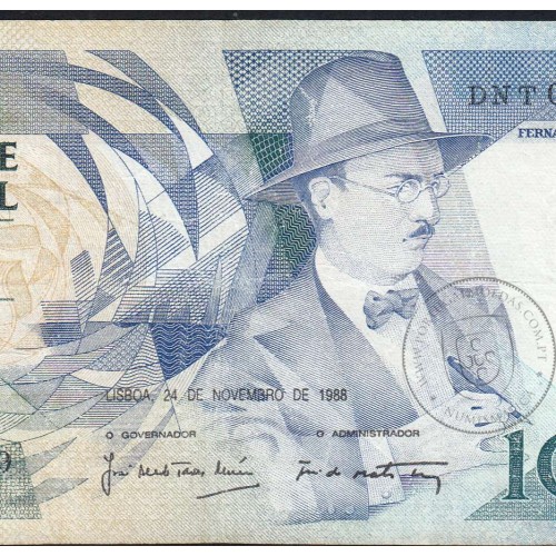 100 Escudos 1988 Fernando Pessoa 24/11/1988, 100$00 Cem Escudos 24/11/1988 Chapa:9 Banco de Portugal, (C), Pick 179f