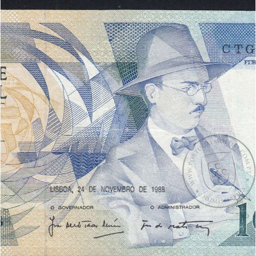 100 Escudos 1988 Fernando Pessoa 24/11/1988, 100$00 Cem Escudos 24/11/1988 Chapa:9 Banco de Portugal, (C), Pick 179f