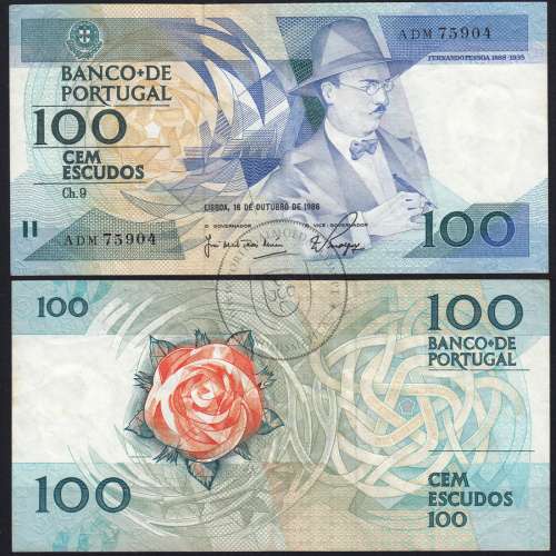 100 Escudos 1986 Fernando Pessoa 16/10/1986, 100$00 Cem Escudos 16/10/1986 Chapa:9 Banco de Portugal, (PC), Pick 179a