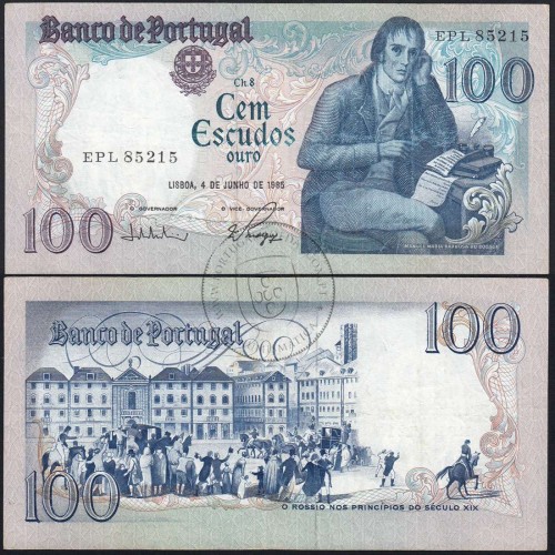 100 Escudos 1985 Bocage 04/06/1985, 100$00 Cem Escudos 04/06/1985 Chapa:8 Banco de Portugal, (C), Pick 178e