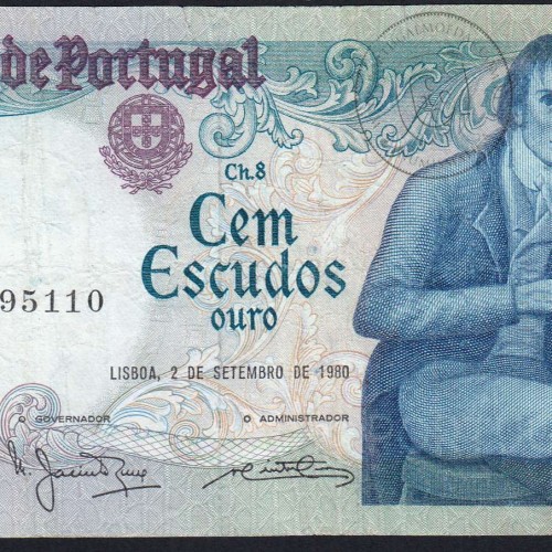 100 Escudos 1980 Bocage 02/09/1980, 100$00 Cem Escudos 02/09/1980 Chapa:8 Banco de Portugal, (C), Pick 178a