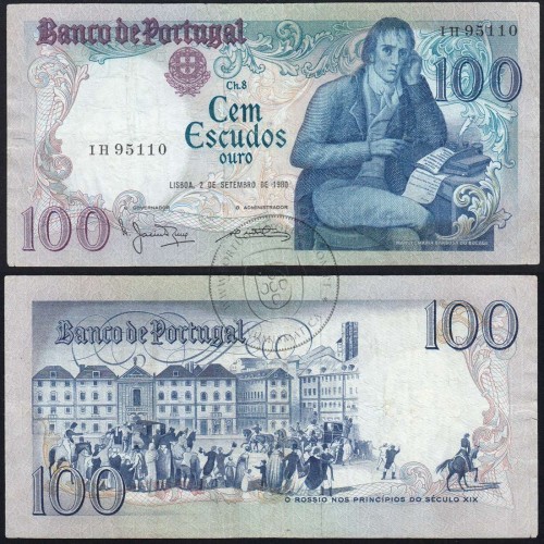 100 Escudos 1980 Bocage 02/09/1980, 100$00 Cem Escudos 02/09/1980 Chapa:8 Banco de Portugal, (C), Pick 178a