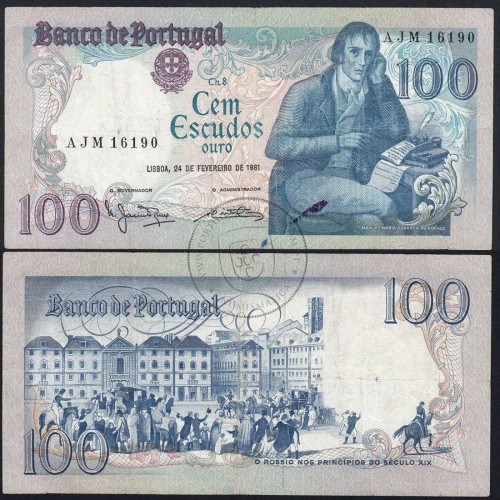 100 Escudos 1981 Bocage 24/02/1981, 100$00 Cem Escudos 24/02/1981 Chapa:8 Banco de Portugal, (C), Pick 178b