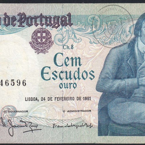 100 Escudos 1981 Bocage 24/02/1981, 100$00 Cem Escudos 24/02/1981 Chapa:8 Banco de Portugal, (C), Pick 178b
