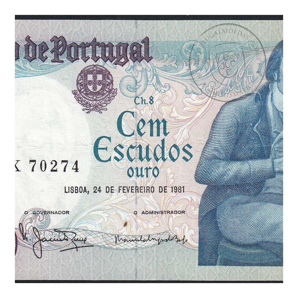 100 Escudos 1981 Bocage 24/02/1981, 100$00 Cem Escudos 24/02/1981 Chapa:8 Banco de Portugal, (C), Pick 178b