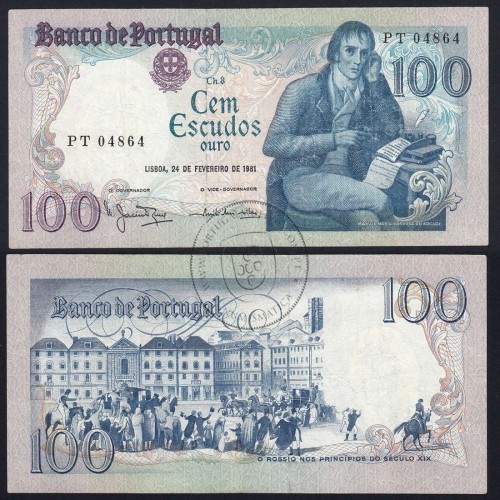 100 Escudos 1981 Bocage 24/02/1981, 100$00 Cem Escudos 24/02/1981 Chapa:8 Banco de Portugal, (C), Pick 178b