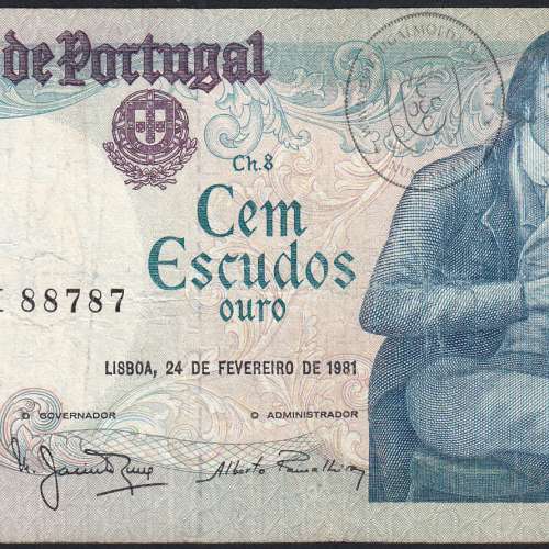 100 Escudos 1981 Bocage 24/02/1981, 100$00 Cem Escudos 24/02/1981 Chapa:8 Banco de Portugal, (C), Pick 178b