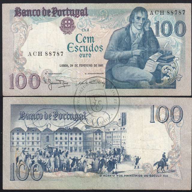 100 Escudos 1981 Bocage 24/02/1981, 100$00 Cem Escudos 24/02/1981 Chapa:8 Banco de Portugal, (C), Pick 178b