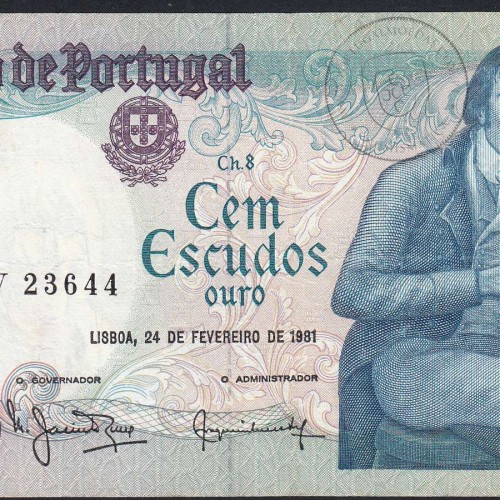 100 Escudos 1981 Bocage 24/02/1981, 100$00 Cem Escudos 24/02/1981 Chapa:8 Banco de Portugal, (C), Pick 178b