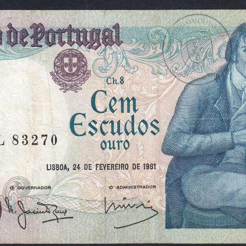 100 Escudos 1981 Bocage 24/02/1981, 100$00 Cem Escudos 24/02/1981 Chapa:8 Banco de Portugal, (C), Pick 178b